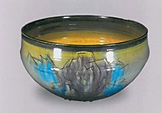 彩釉陶牡丹文深鉢