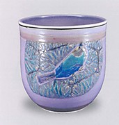 紫釉小禽文深鉢